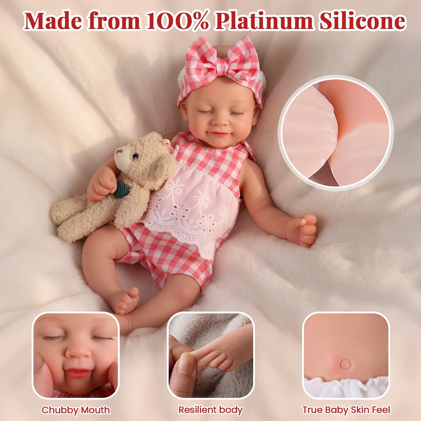 BABESIDE 12in Silicone Baby Doll – Realistic Full-Body Reborn with Feeding Kit