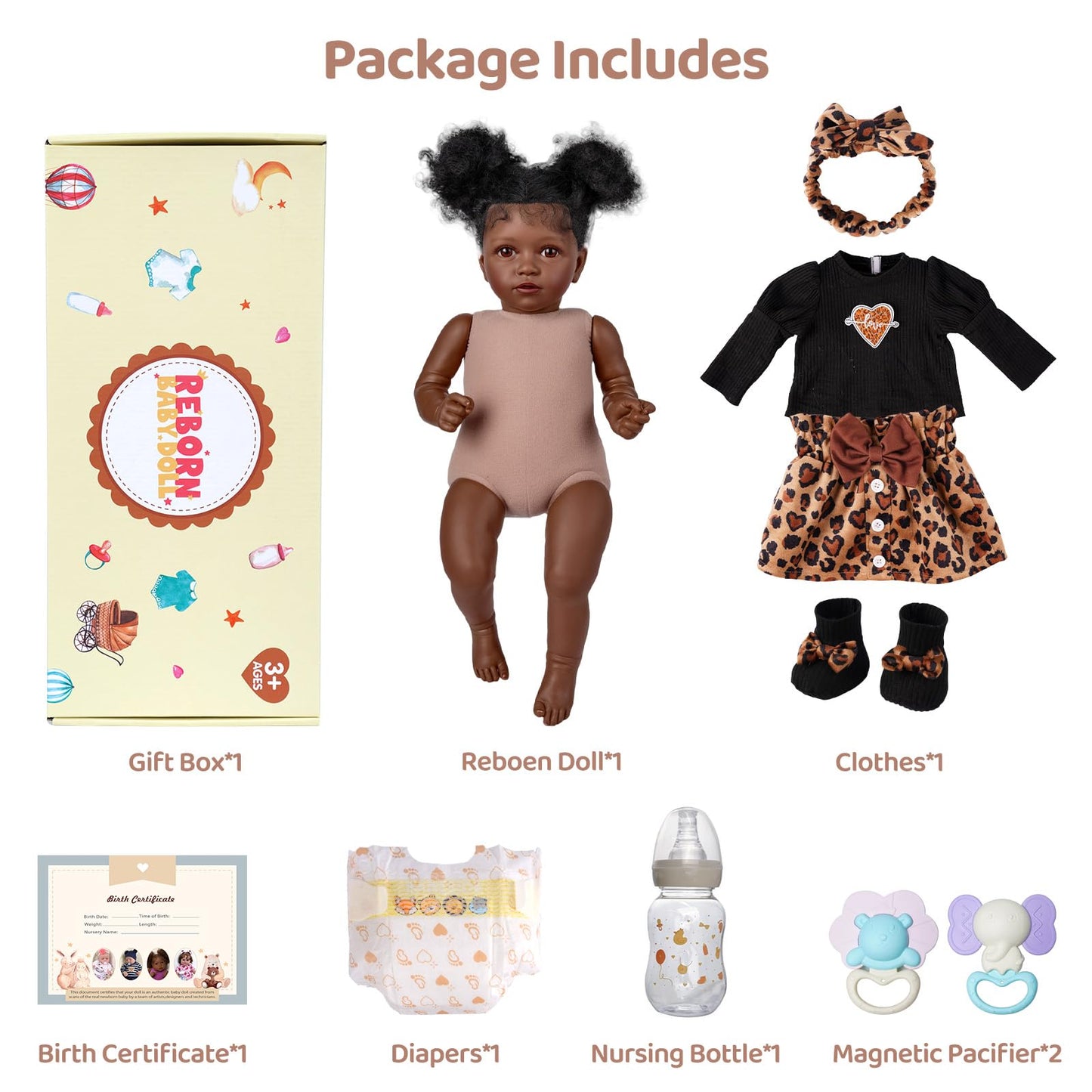 BABESIDE Lifelike Reborn Baby Doll – 20-Inch African American Girl with Cloth Body