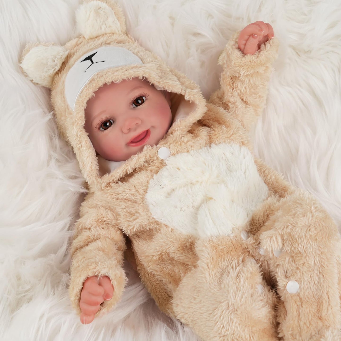 BABESIDE Reborn Baby Doll Clothes Set for 17-22 Inch Dolls — Khaki Bear Onesie & Hat