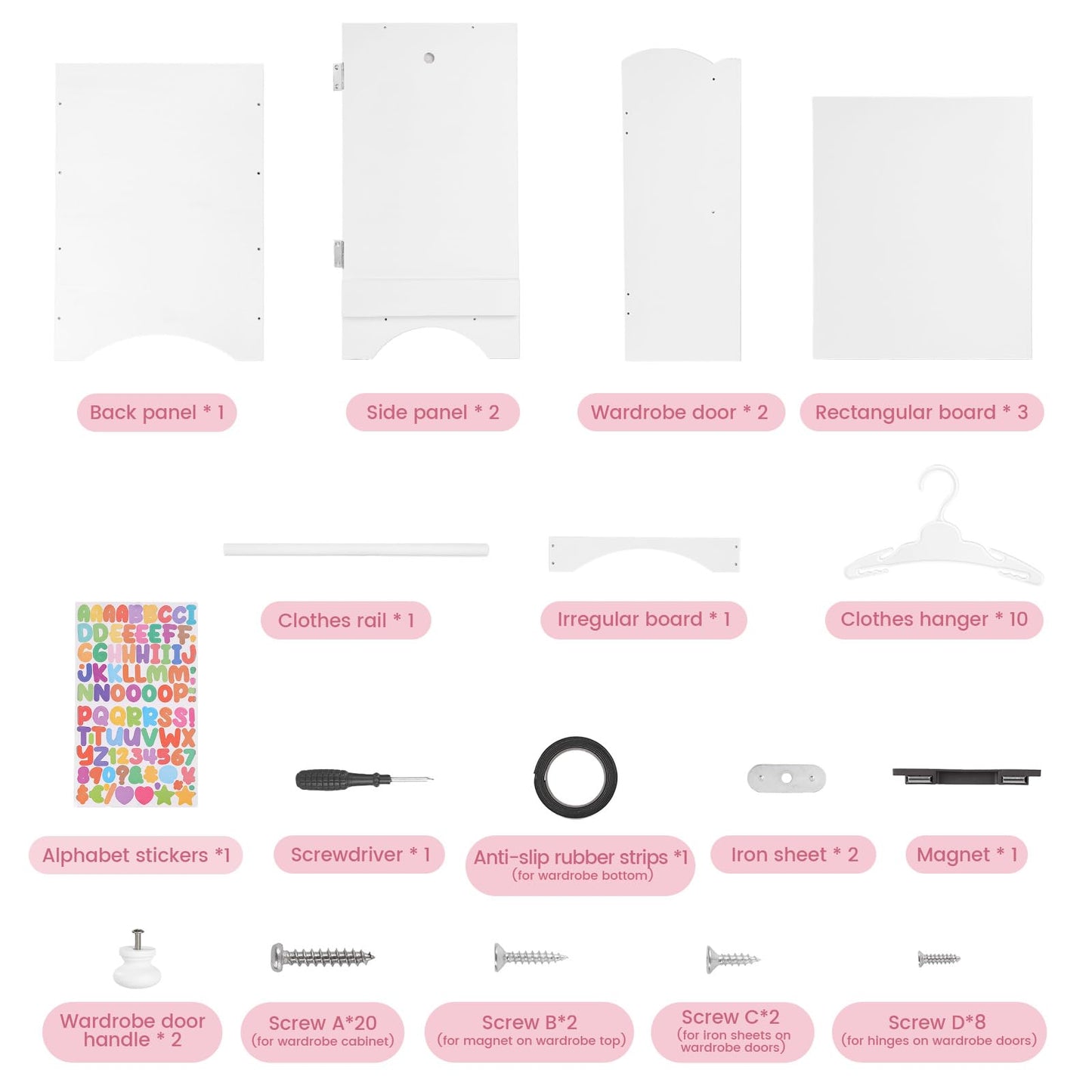 BABESIDE Wooden Doll Closet for 12-16 Inch Dolls | Wardrobe with 10 Hangers