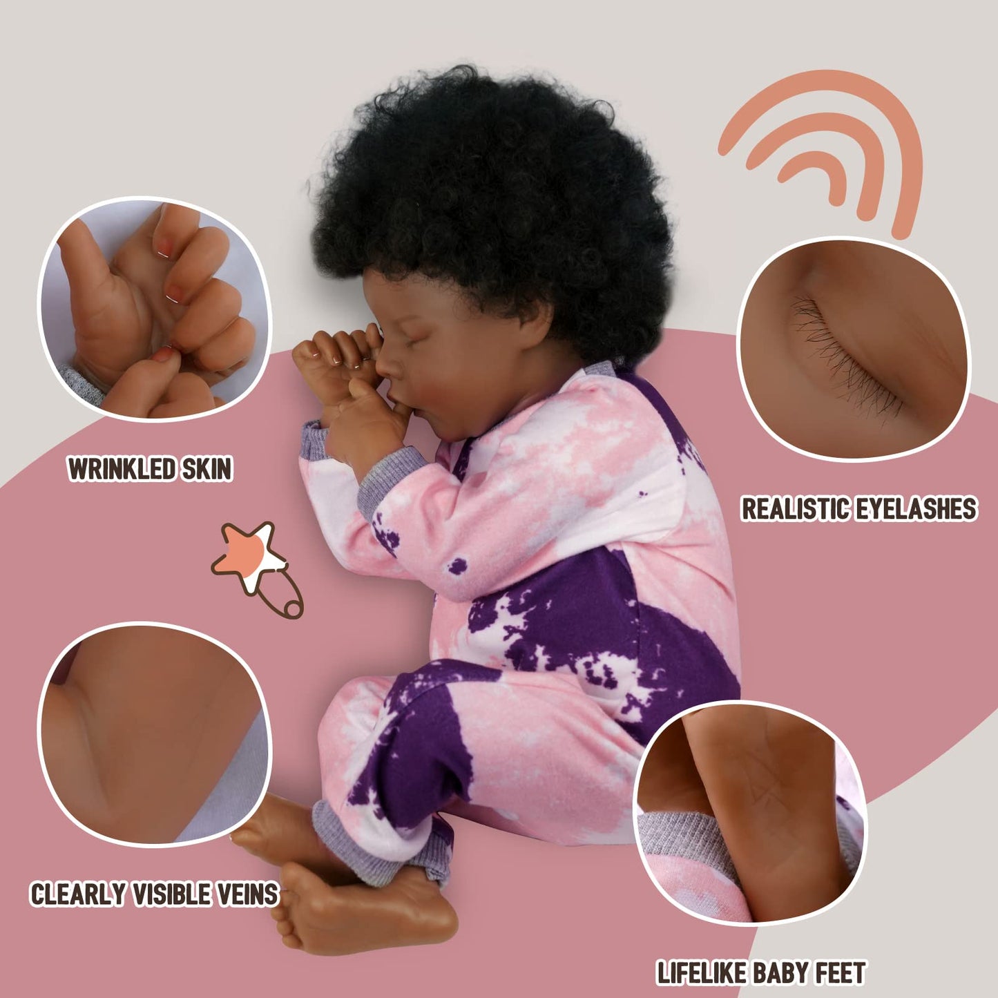 BABESIDE Lifelike Reborn Baby Dolls Black - 17-Inch Realistic Newborn with Soft Cloth Body