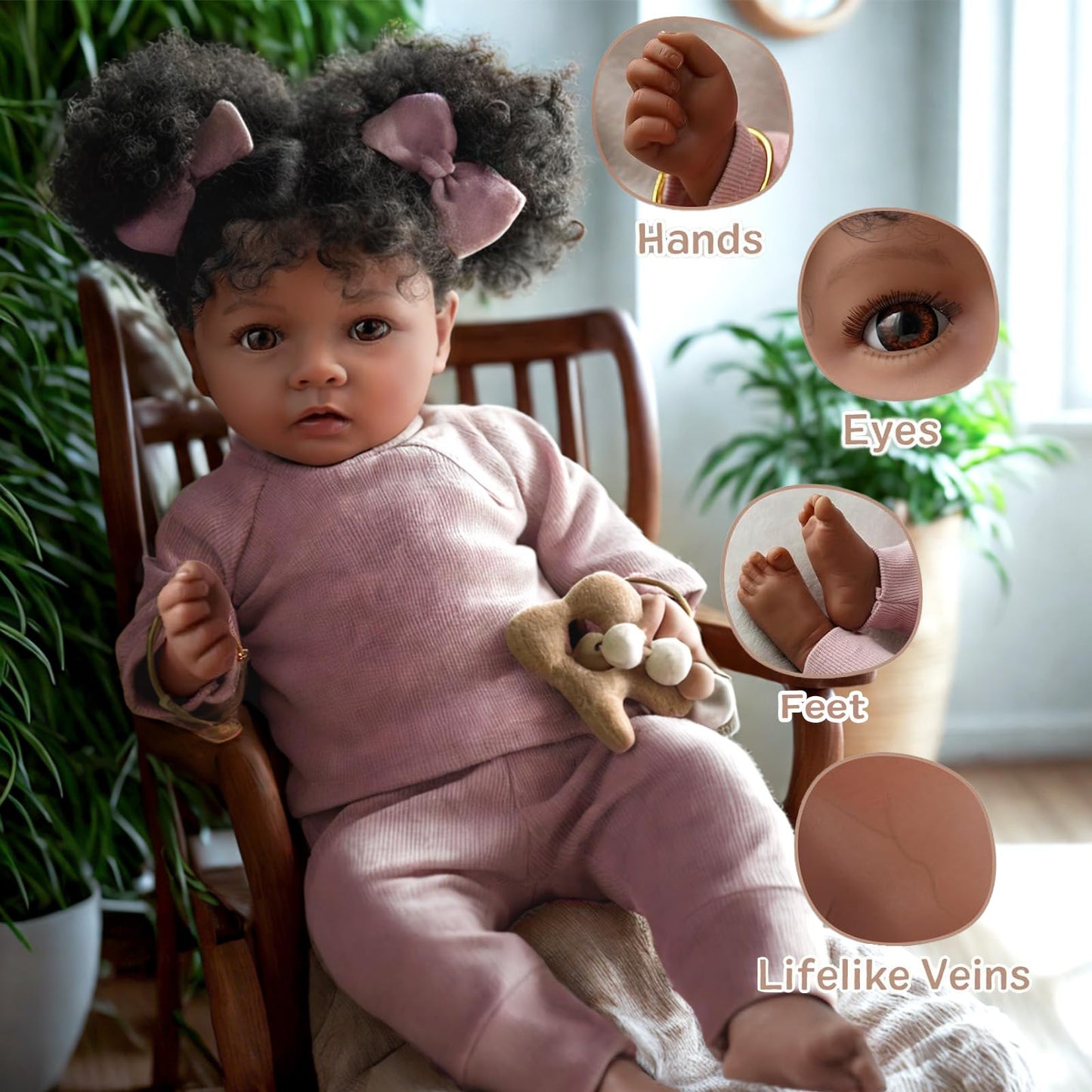 BABESIDE Lifelike Reborn Baby Doll – 20-Inch Black Girl, Soft Body
