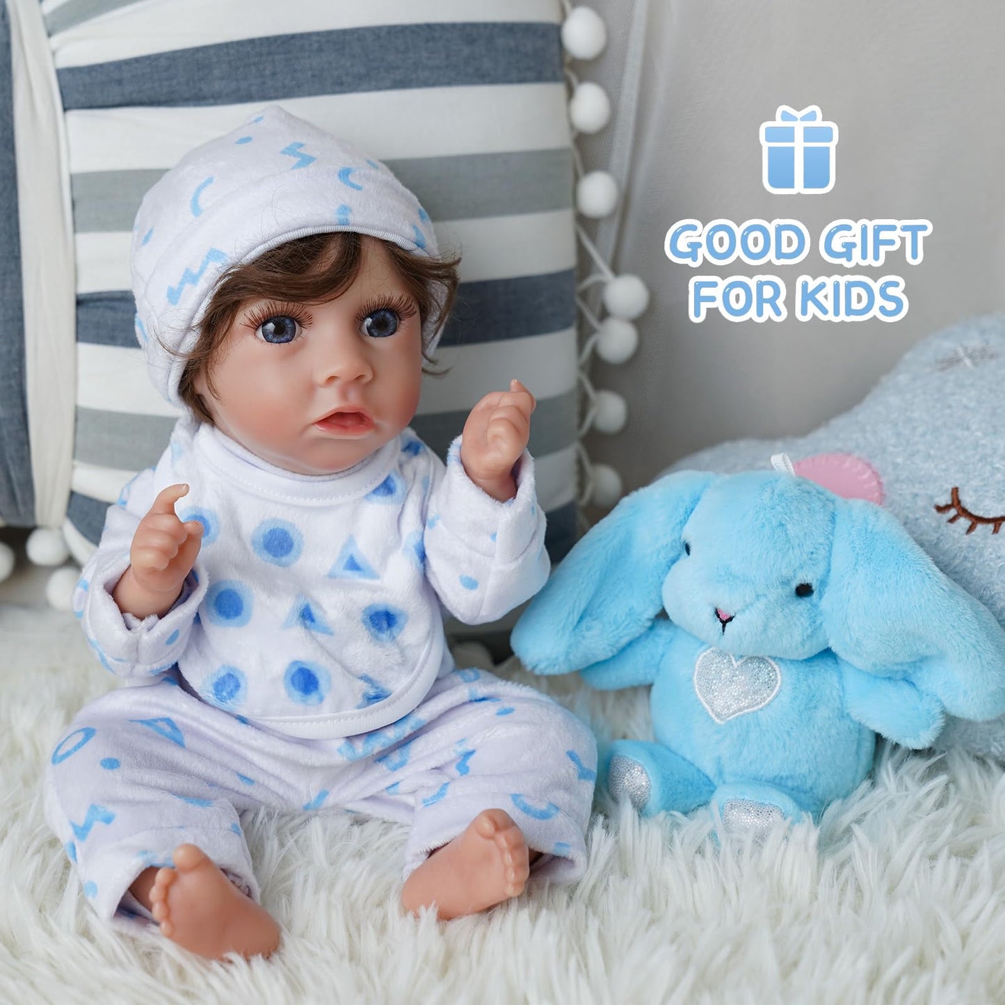 BABESIDE 8 Pcs Doll Clothes Set with Bassinet for 8-12 Inch Dolls, Blue