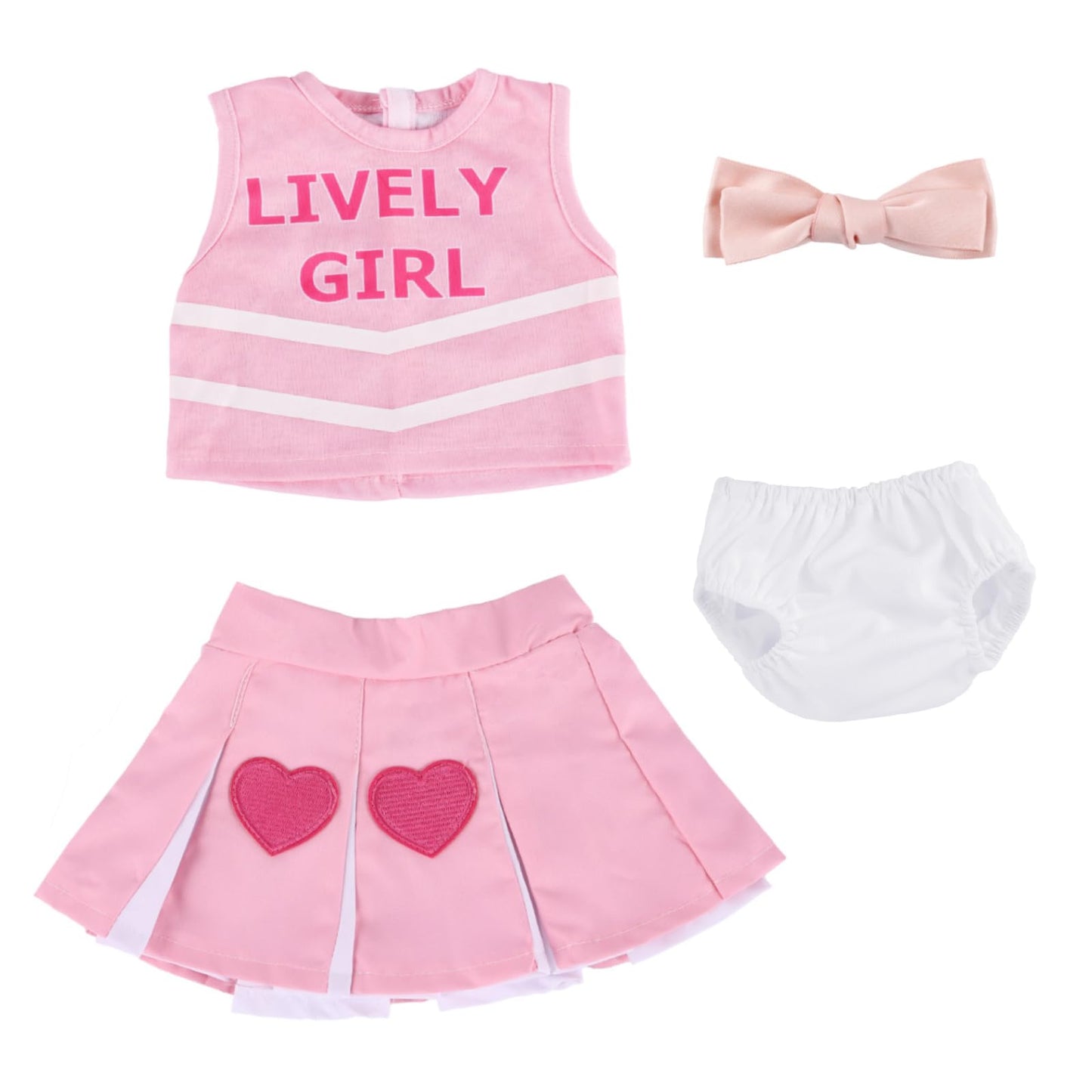 BABESIDE 4 Pcs Reborn Baby Doll Clothes Set for 17-22 Inch Dolls – Heart Pattern Outfit with Bow Hair Clip & Diaper