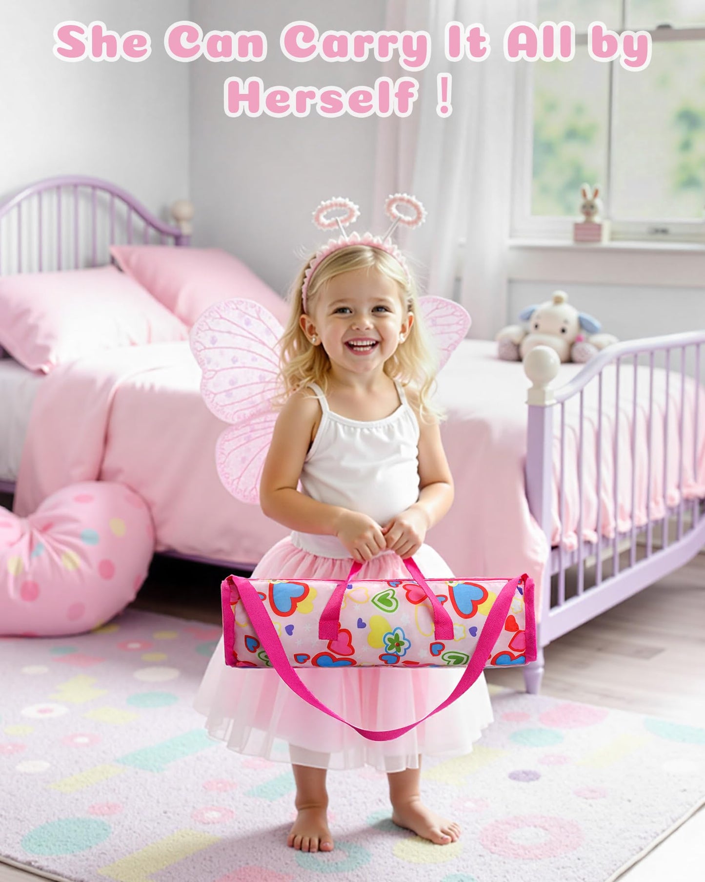 BABESIDE 18-Inch Baby Doll Crib – Portable Pink Playpen with Storage