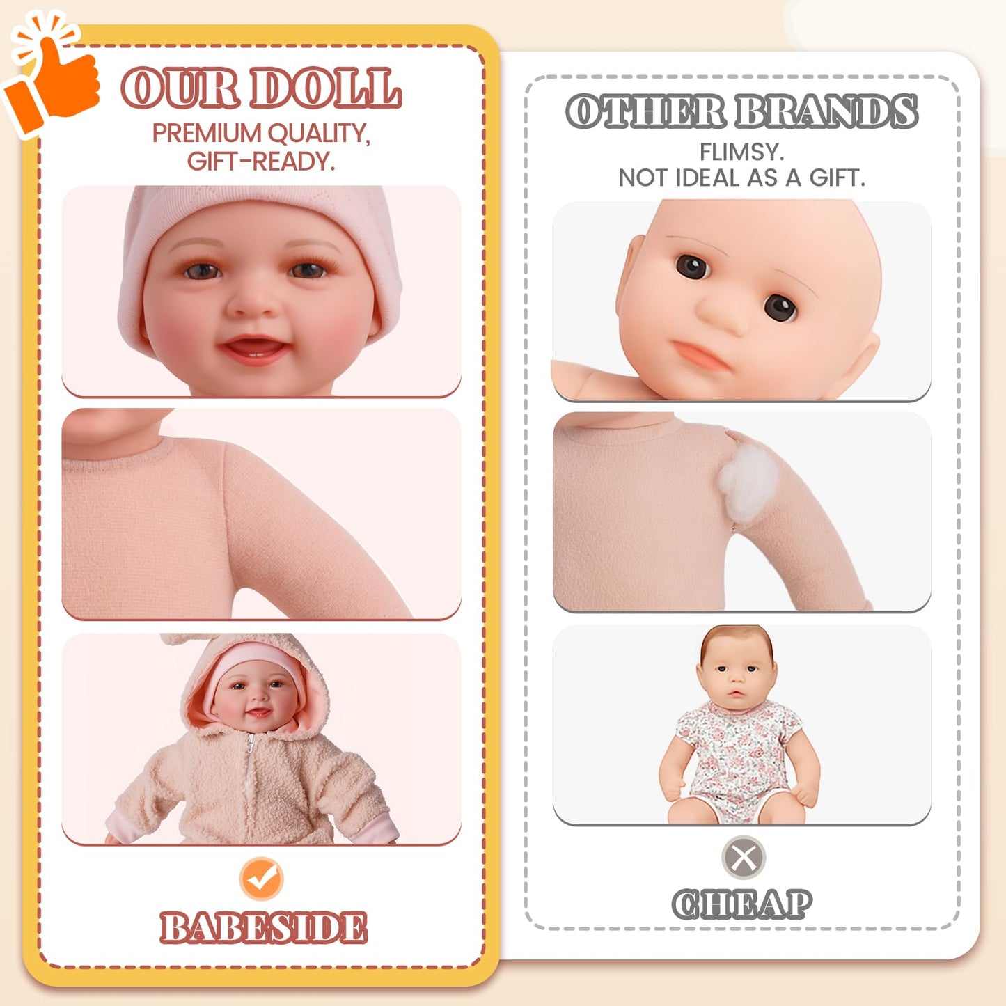 BABESIDE 15-Inch Lightweight Baby Doll with Feeding Set – Realistic First Doll for Kids 3+