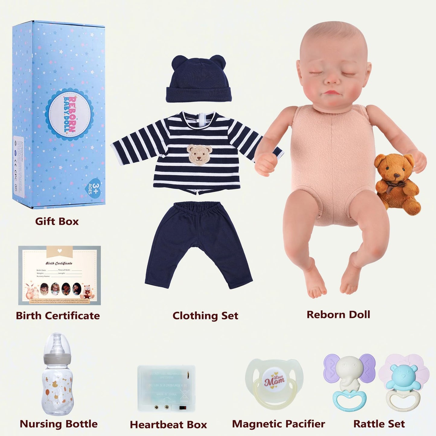BABESIDE Kai 17-Inch Realistic Heartbeat Baby Doll – Reborn Boy
