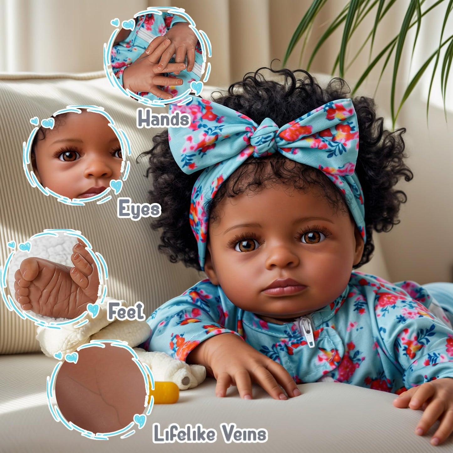 BABESIDE Lifelike Reborn Black Girl — 18-Inch Realistic Newborn Baby Doll with Clothes & Accessories | Gift for Kids 3+