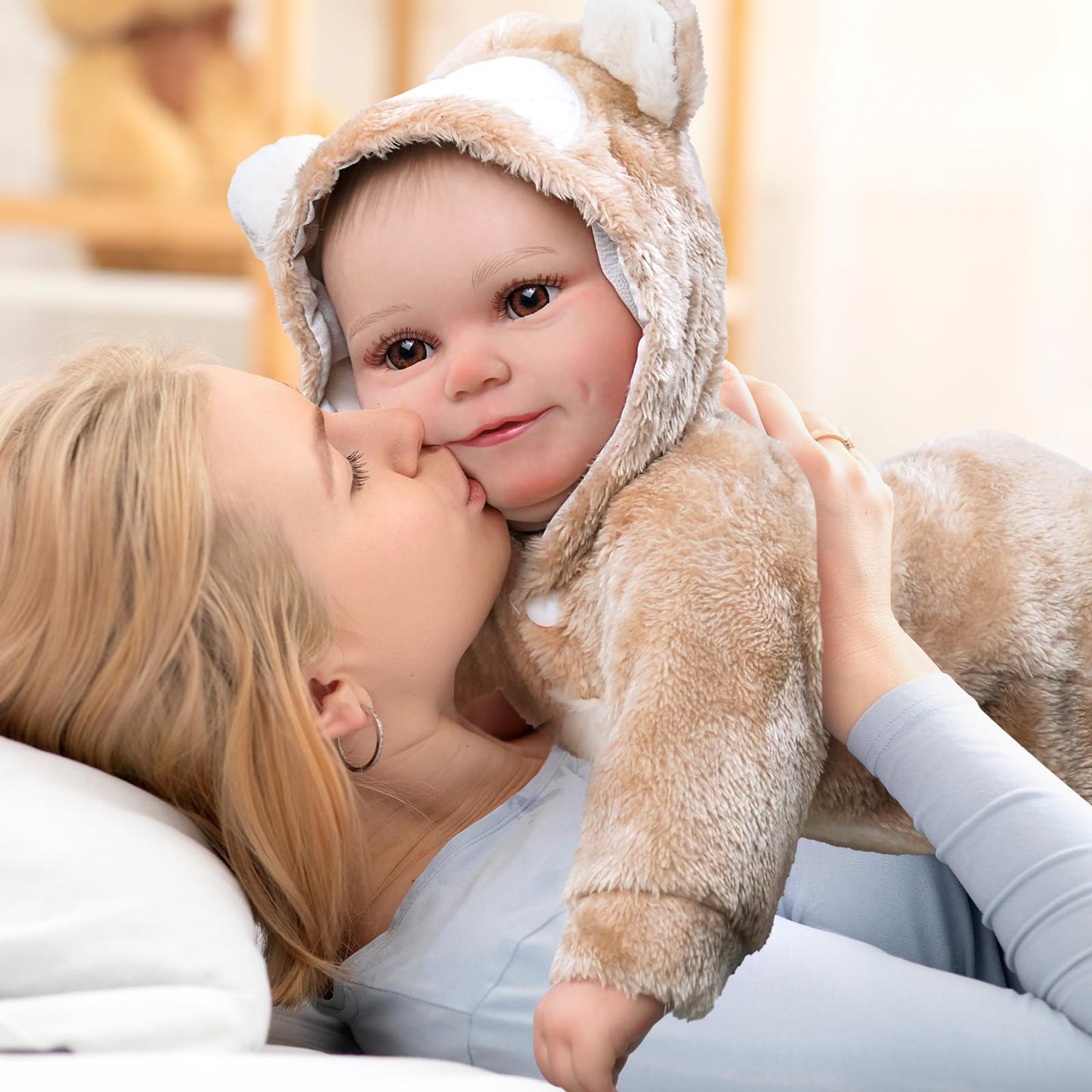 BABESIDE Reborn Baby Doll Clothes Set for 17-22 Inch Dolls — Khaki Bear Onesie & Hat