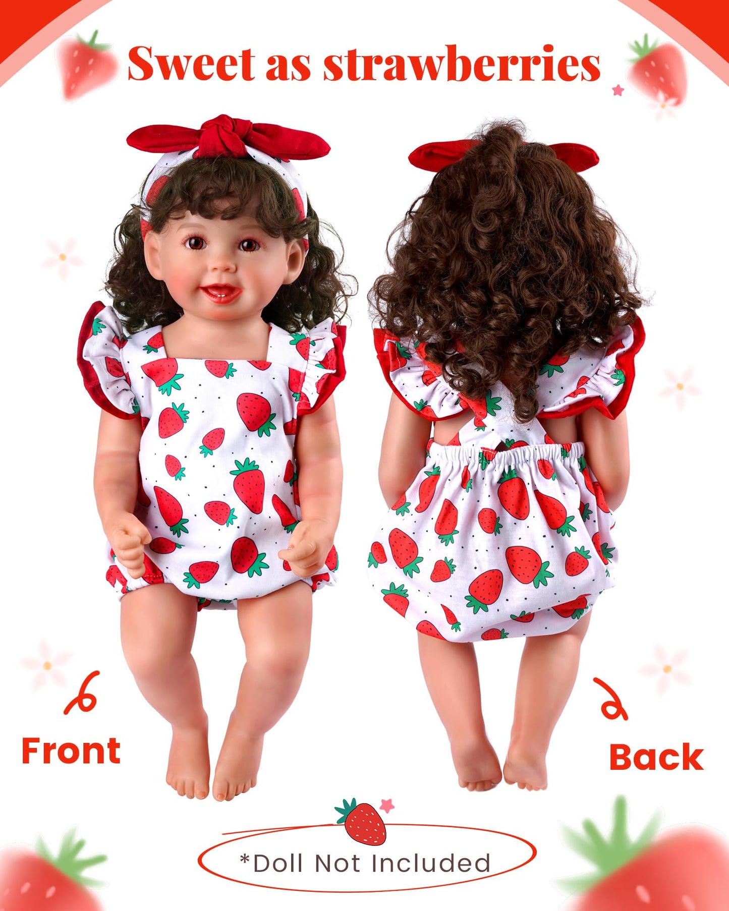 BABESIDE 3Pcs Reborn Doll Clothes for 17-22 Inch Dolls | Strawberry Outfit with Magnetic Pacifier