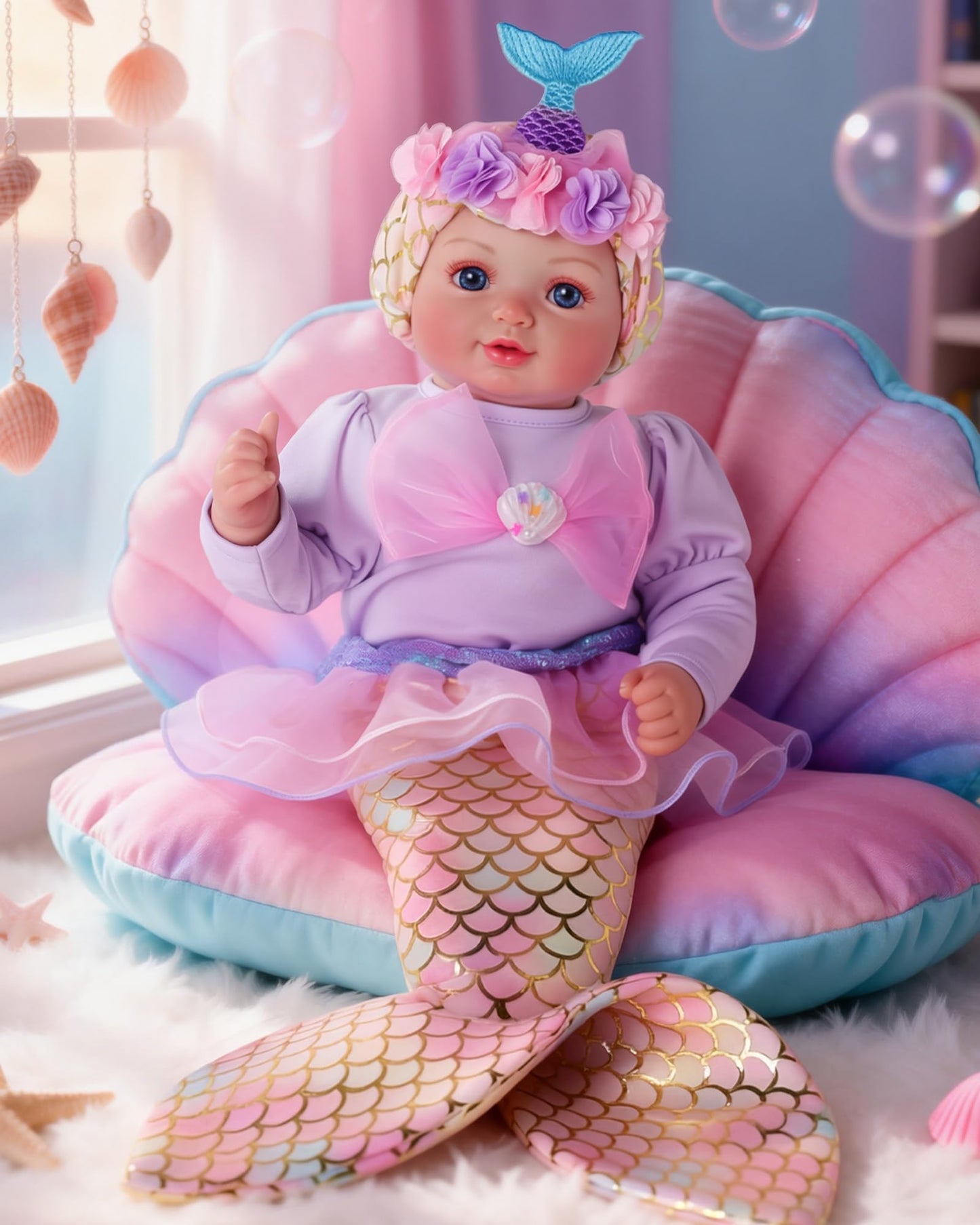 BABESIDE Mermaid Baby Doll - 17-Inch Realistic Soft Doll with Mermaid Tail for 3+ | Pretend Play & Gift