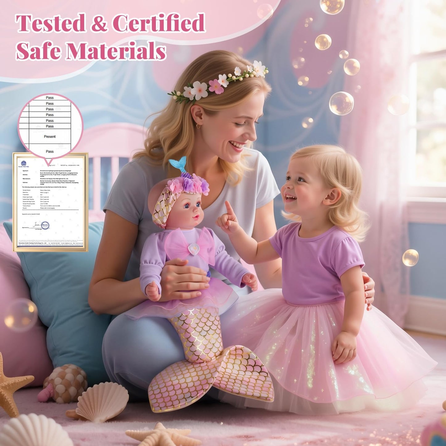 BABESIDE Mermaid Baby Doll - 17-Inch Realistic Soft Doll with Mermaid Tail for 3+ | Pretend Play & Gift