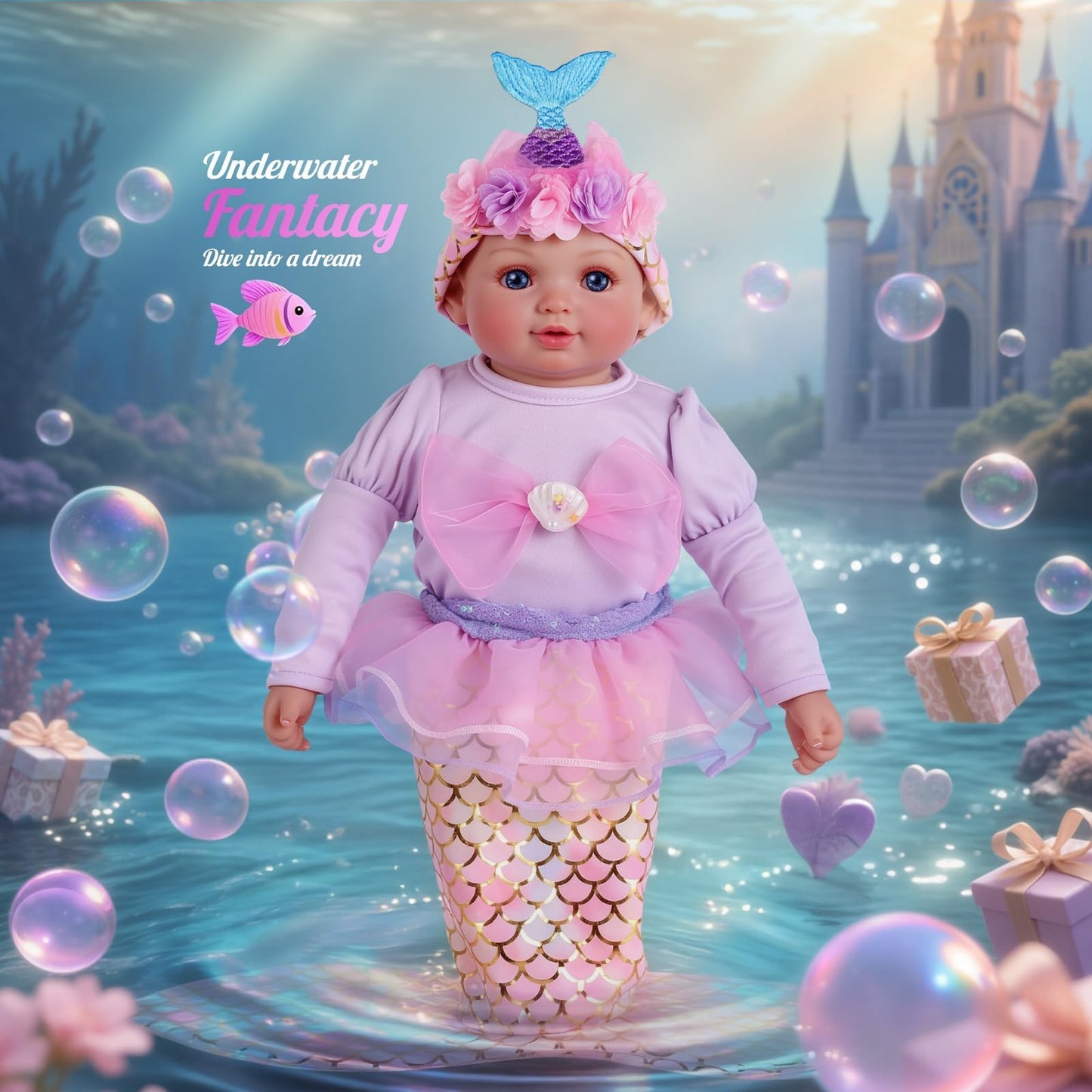 BABESIDE Mermaid Baby Doll - 17-Inch Realistic Soft Doll with Mermaid Tail for 3+ | Pretend Play & Gift