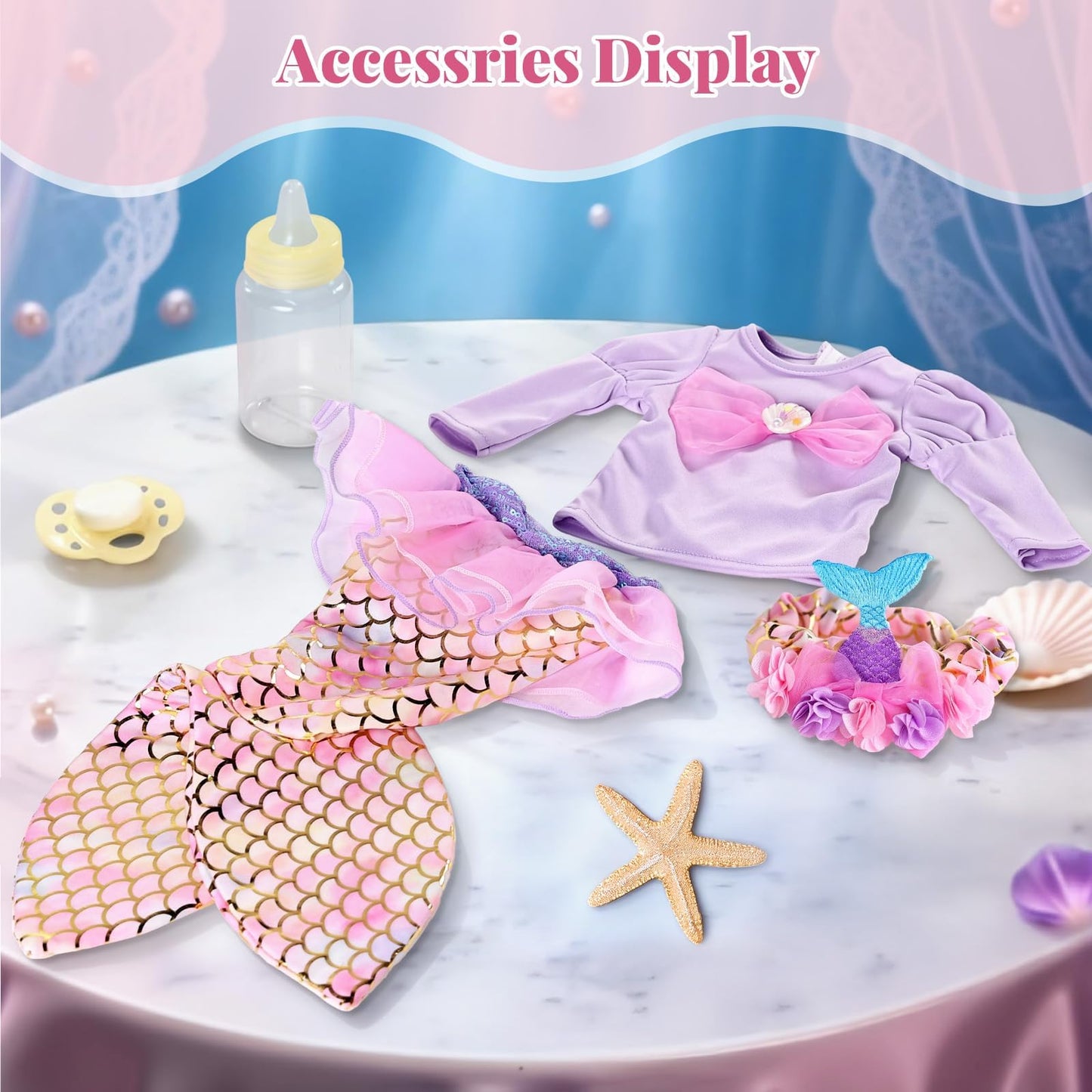 BABESIDE Mermaid Baby Doll - 17-Inch Realistic Soft Doll with Mermaid Tail for 3+ | Pretend Play & Gift