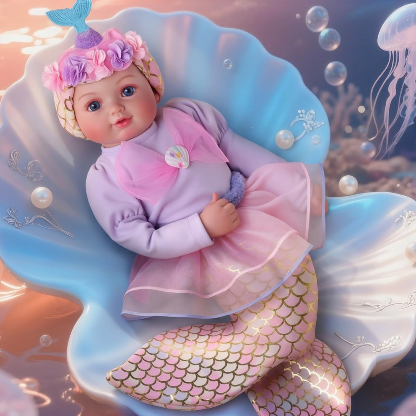BABESIDE Mermaid Baby Doll - 17-Inch Realistic Soft Doll with Mermaid Tail for 3+ | Pretend Play & Gift