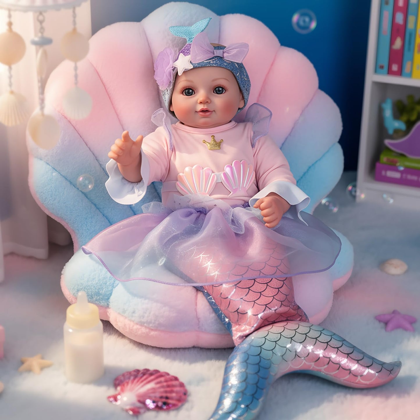 BABESIDE Mermaid Baby Doll 15-Inch: Realistic Soft Baby Doll with Shiny Mermaid Tail & Accessories