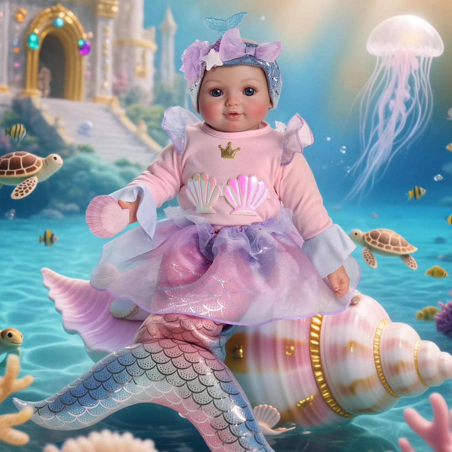 BABESIDE Mermaid Baby Doll 15-Inch: Realistic Soft Baby Doll with Shiny Mermaid Tail & Accessories