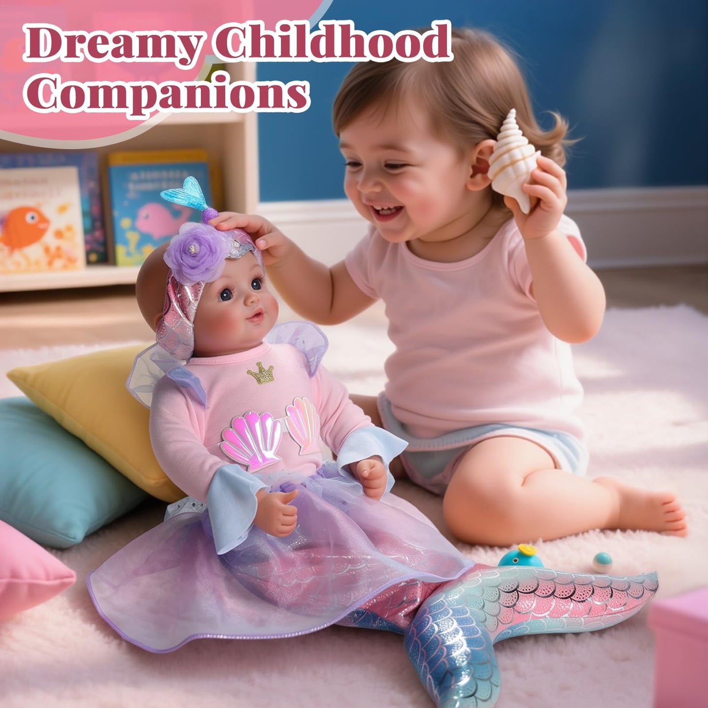BABESIDE Mermaid Baby Doll 15-Inch: Realistic Soft Baby Doll with Shiny Mermaid Tail & Accessories