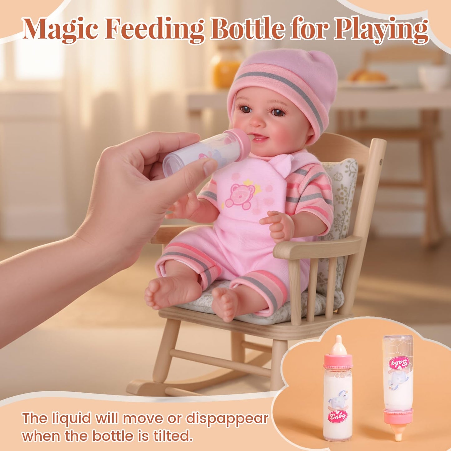 BABESIDE Mia 12-Inch Realistic Baby Doll with Magic Feeding Bottle