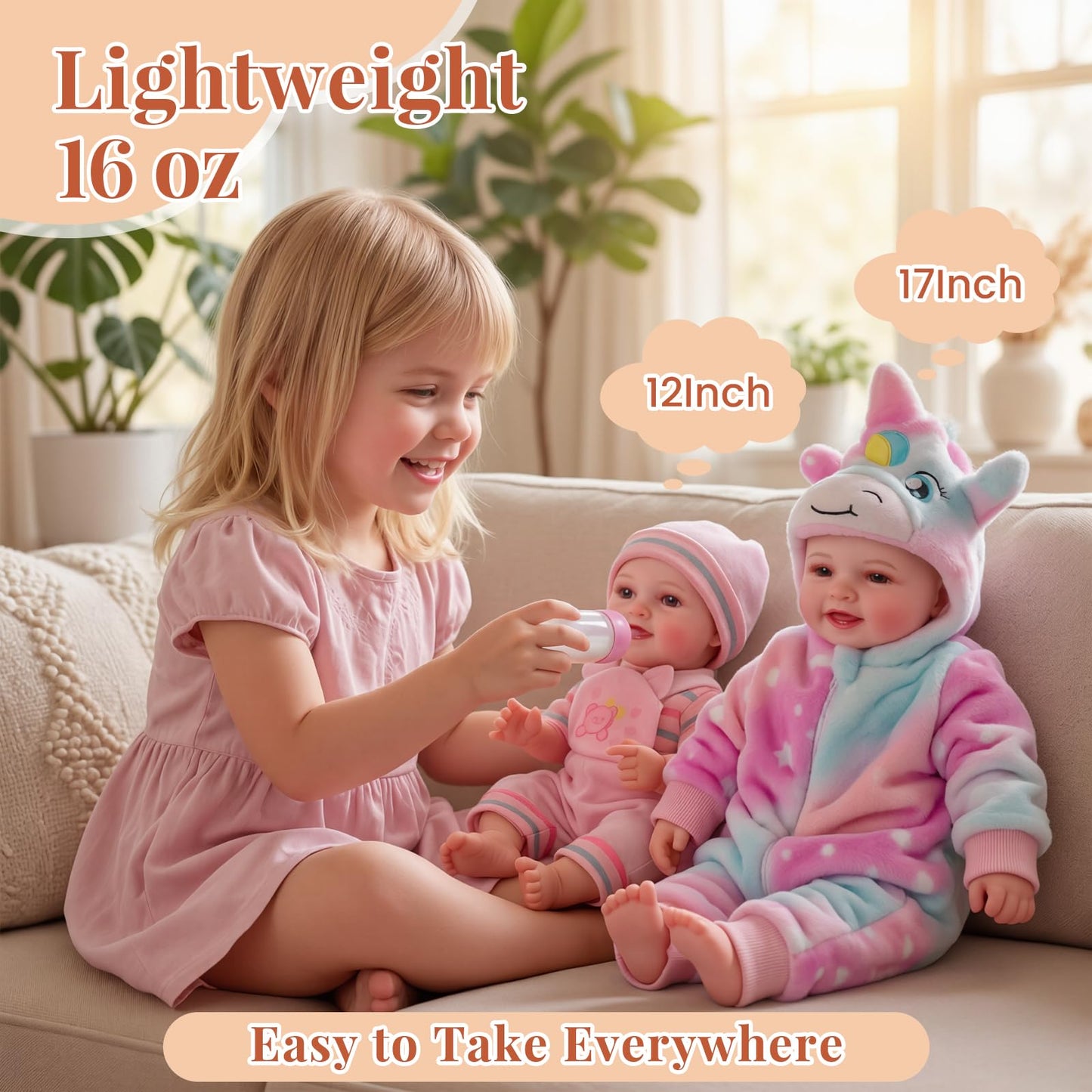 BABESIDE Mia 12-Inch Realistic Baby Doll with Magic Feeding Bottle