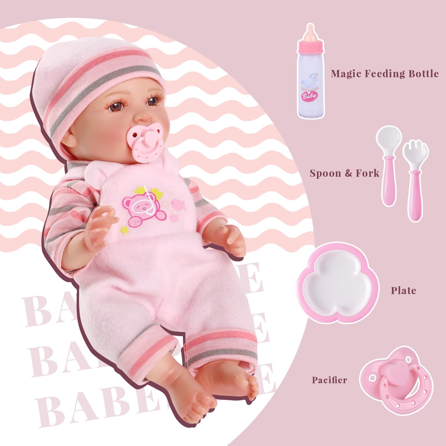 BABESIDE Mia 12-Inch Realistic Baby Doll with Magic Feeding Bottle
