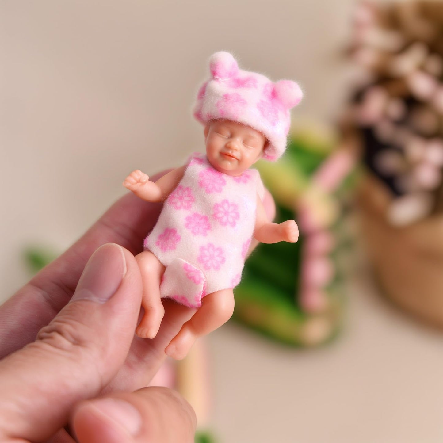 BABESIDE Mini Silicone Baby Doll 3-Inch – Realistic Newborn with Playset (Pink)
