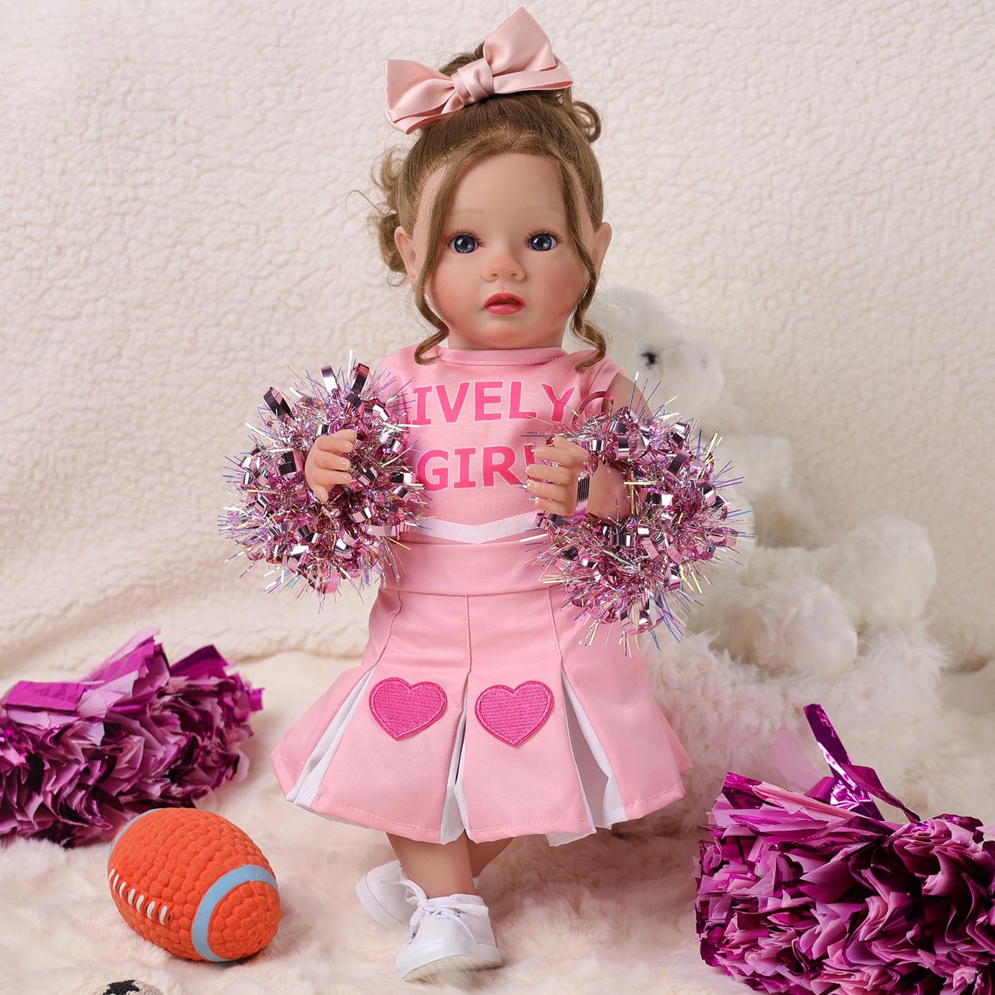 BABESIDE 4 Pcs Reborn Baby Doll Clothes Set for 17-22 Inch Dolls – Heart Pattern Outfit with Bow Hair Clip & Diaper