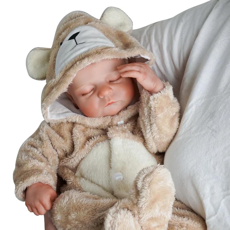 BABESIDE Reborn Baby Doll Clothes Set for 17-22 Inch Dolls — Khaki Bear Onesie & Hat