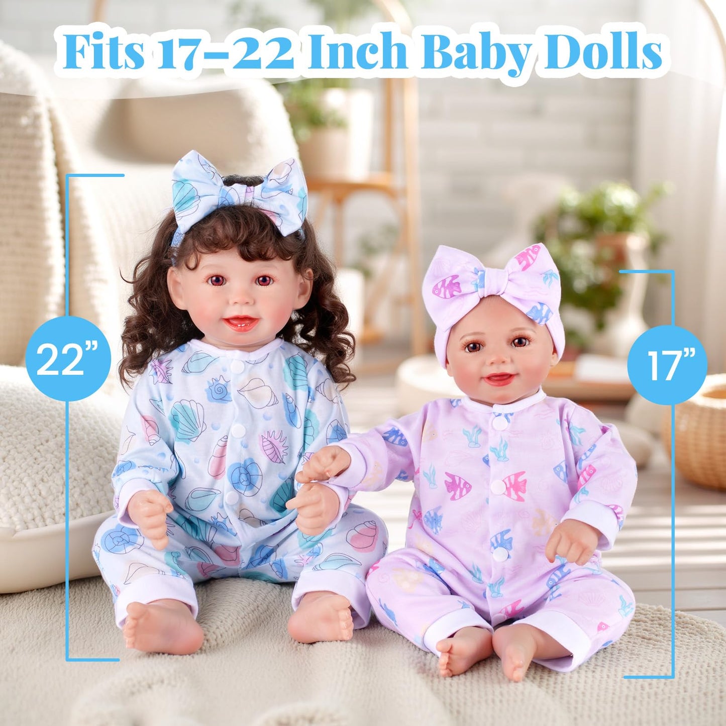BABESIDE 5 Sets of Reborn Doll Clothes with Headband for 17-22 Inch Dolls