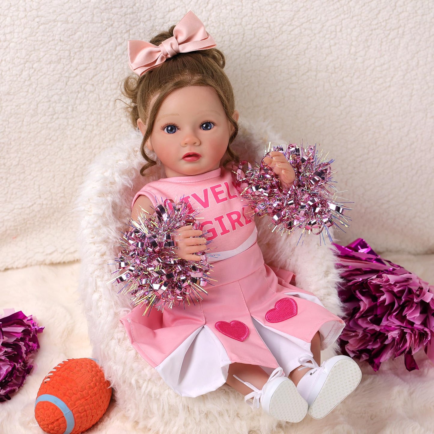 BABESIDE 4 Pcs Reborn Baby Doll Clothes Set for 17-22 Inch Dolls – Heart Pattern Outfit with Bow Hair Clip & Diaper