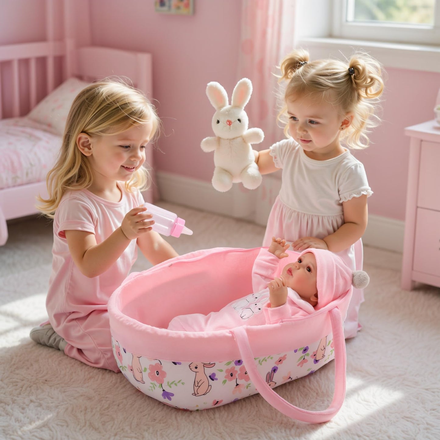 BABESIDE 8-Piece Reborn Doll Clothes with Bassinet for 17-22-Inch Dolls