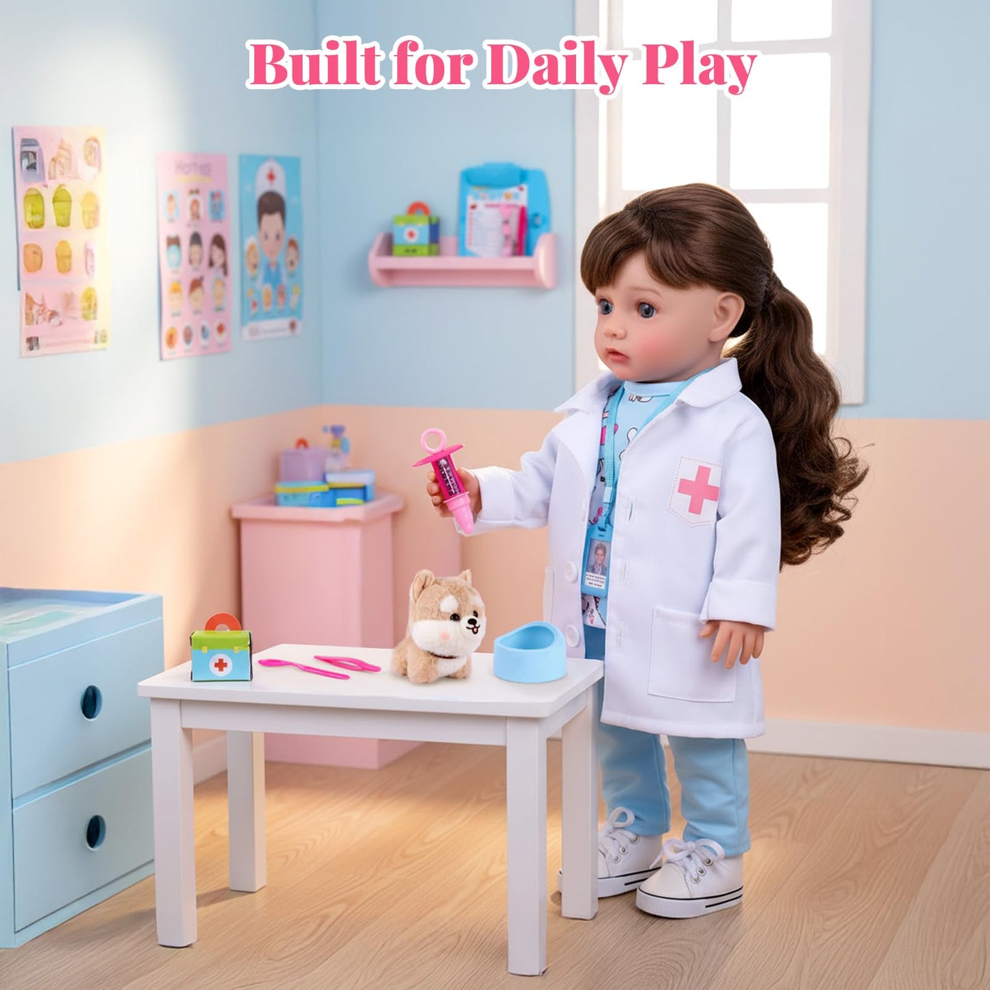 BABESIDE American Realistic 16-Inch Vet Play Doll – Complete Accessories (Ages 5+)