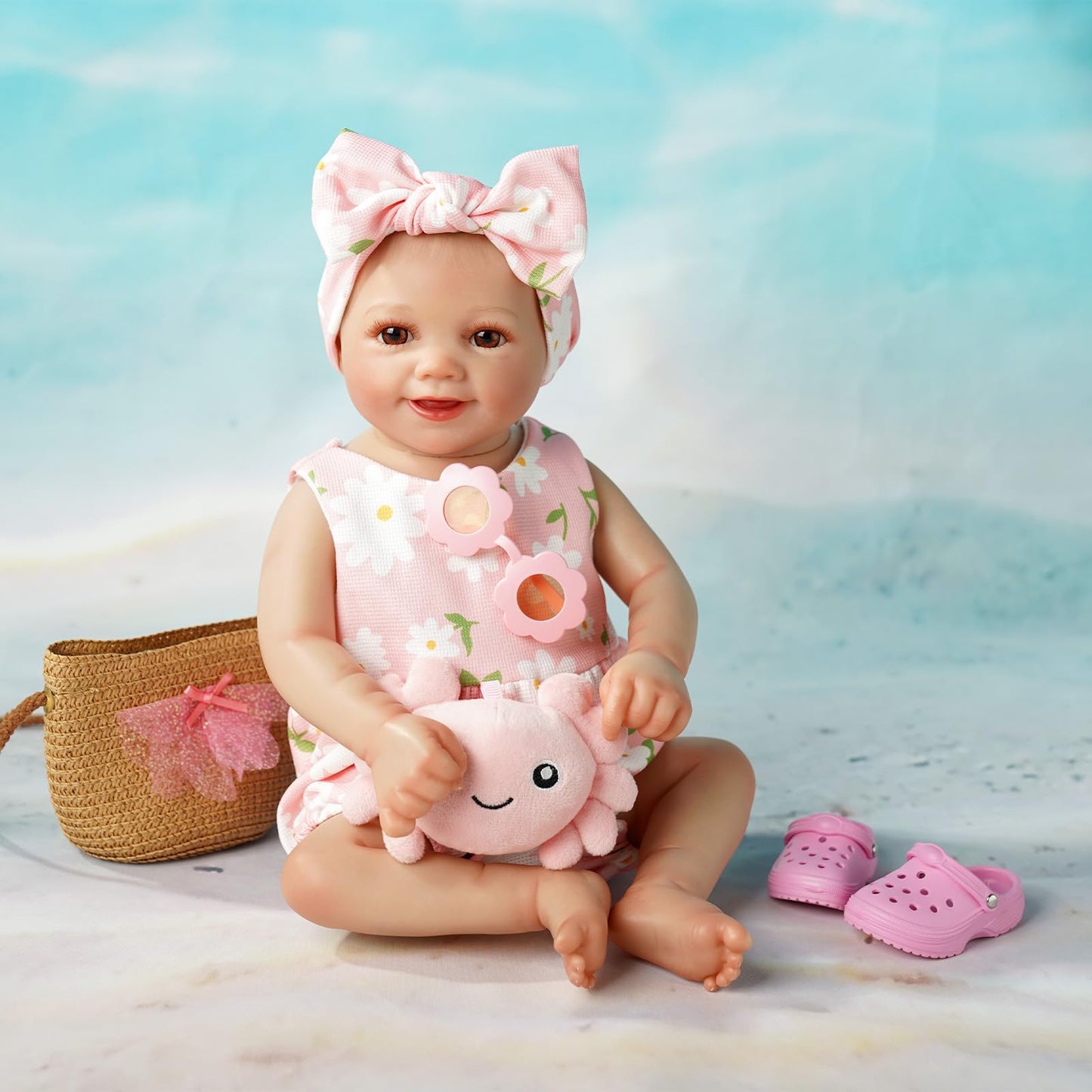 BABESIDE 16-20 Inch Reborn Baby Doll Clothes Set – Summer Floral Pink Outfit with Shoes & Accessories