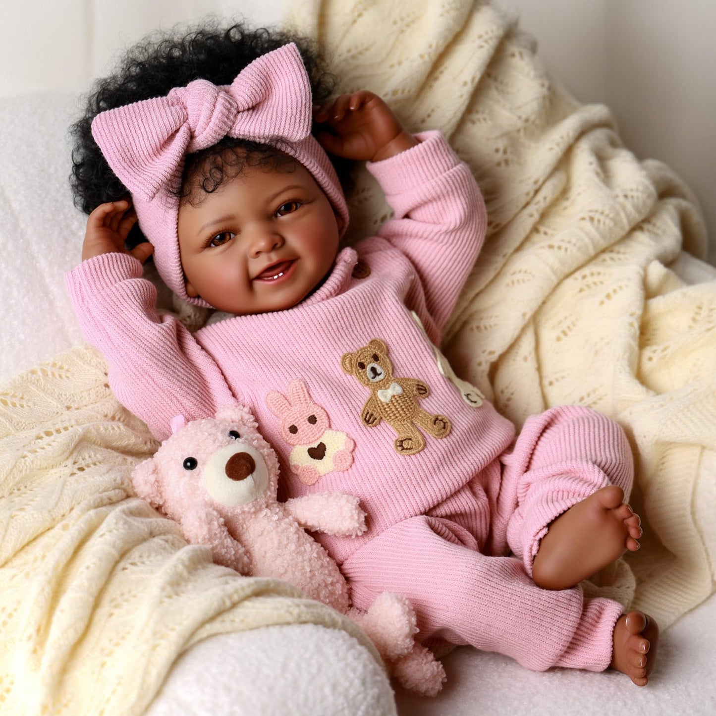 BABESIDE Lifelike Reborn Baby Doll – 17-Inch African American Cloth Body