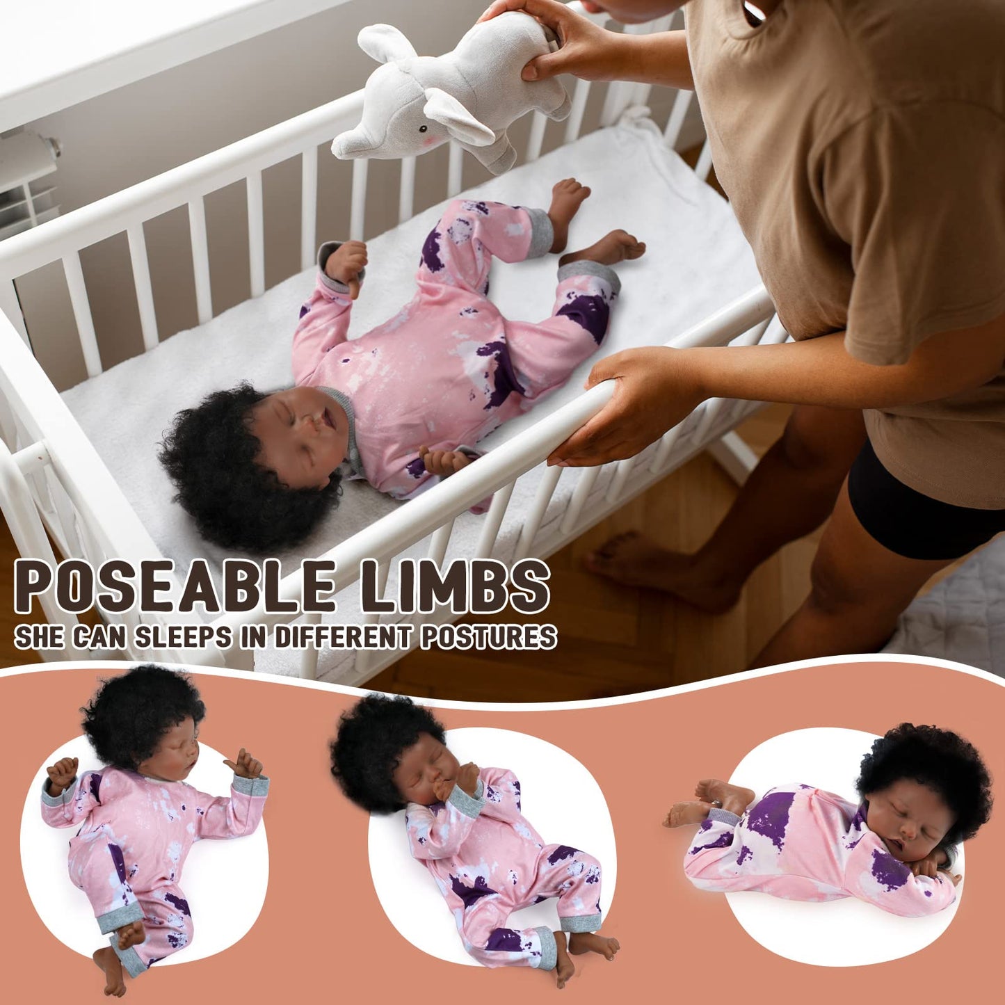 BABESIDE Lifelike Reborn Baby Dolls Black - 17-Inch Realistic Newborn with Soft Cloth Body