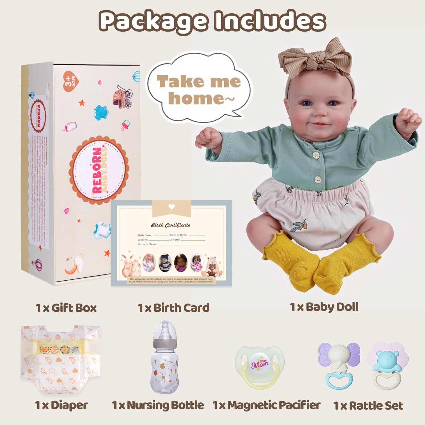 BABESIDE Reborn Baby Dolls - 20-Inch Realistic Poseable Soft Vinyl Newborn with Accessories