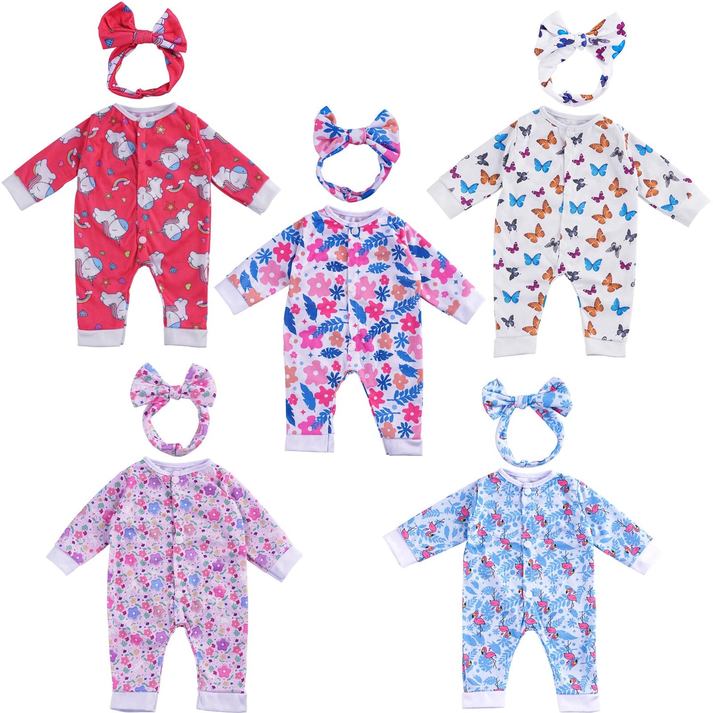 BABESIDE Reborn Doll Clothes for 17-22 Inch Dolls — 10-Piece Rompers + Headbands Set