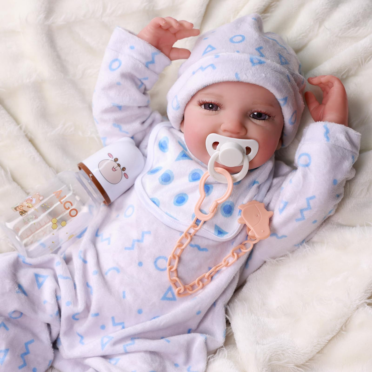 BABESIDE 6 Pcs Reborn Doll Accessories Set – Bear Pattern Bottles & Magnetic Pacifiers