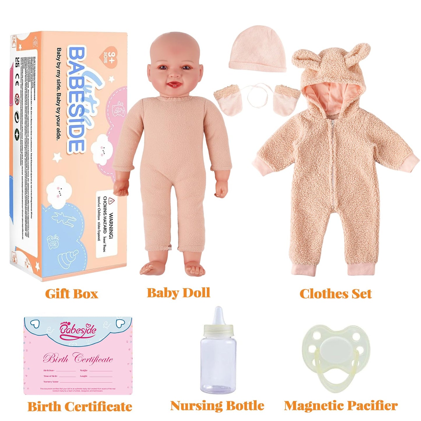 BABESIDE 15-Inch Lightweight Baby Doll with Feeding Set – Realistic First Doll for Kids 3+