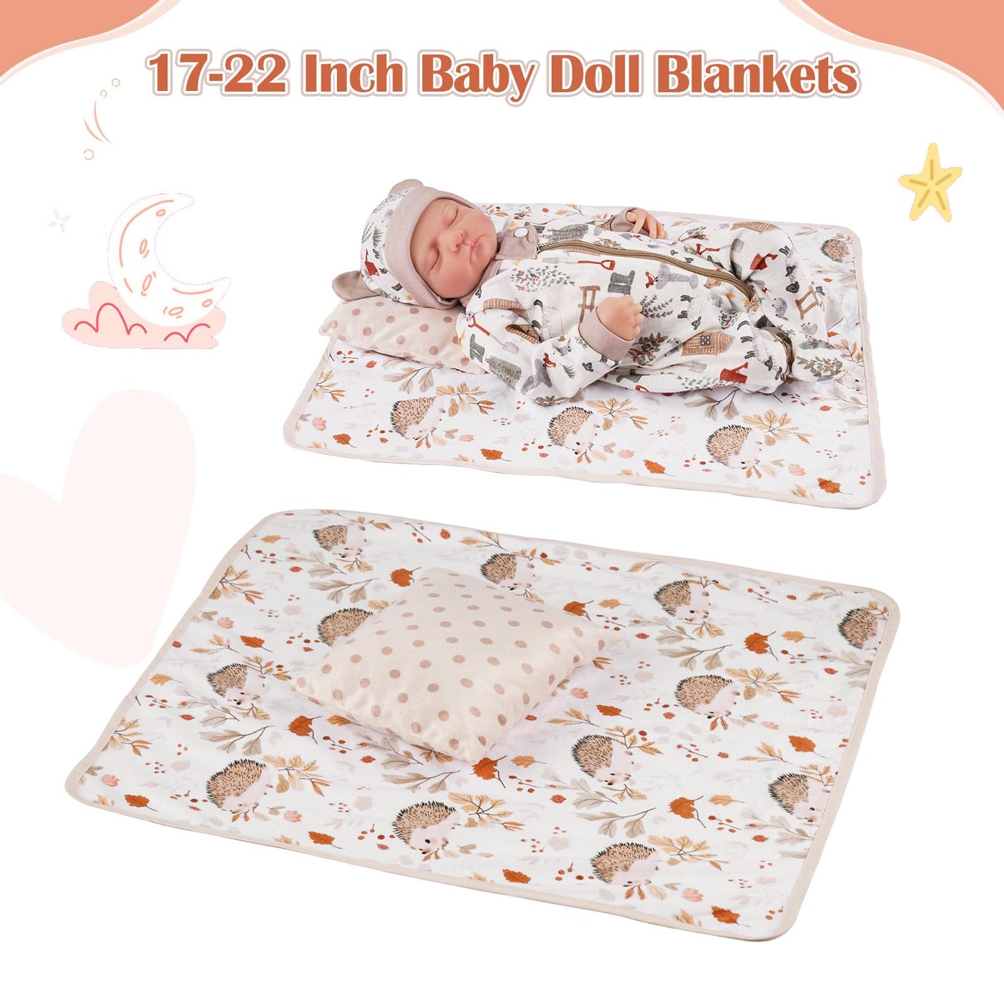 BABESIDE 3 Pcs Baby Doll Bassinet & Bedding Set for 17–22 Inch Dolls | Off-White