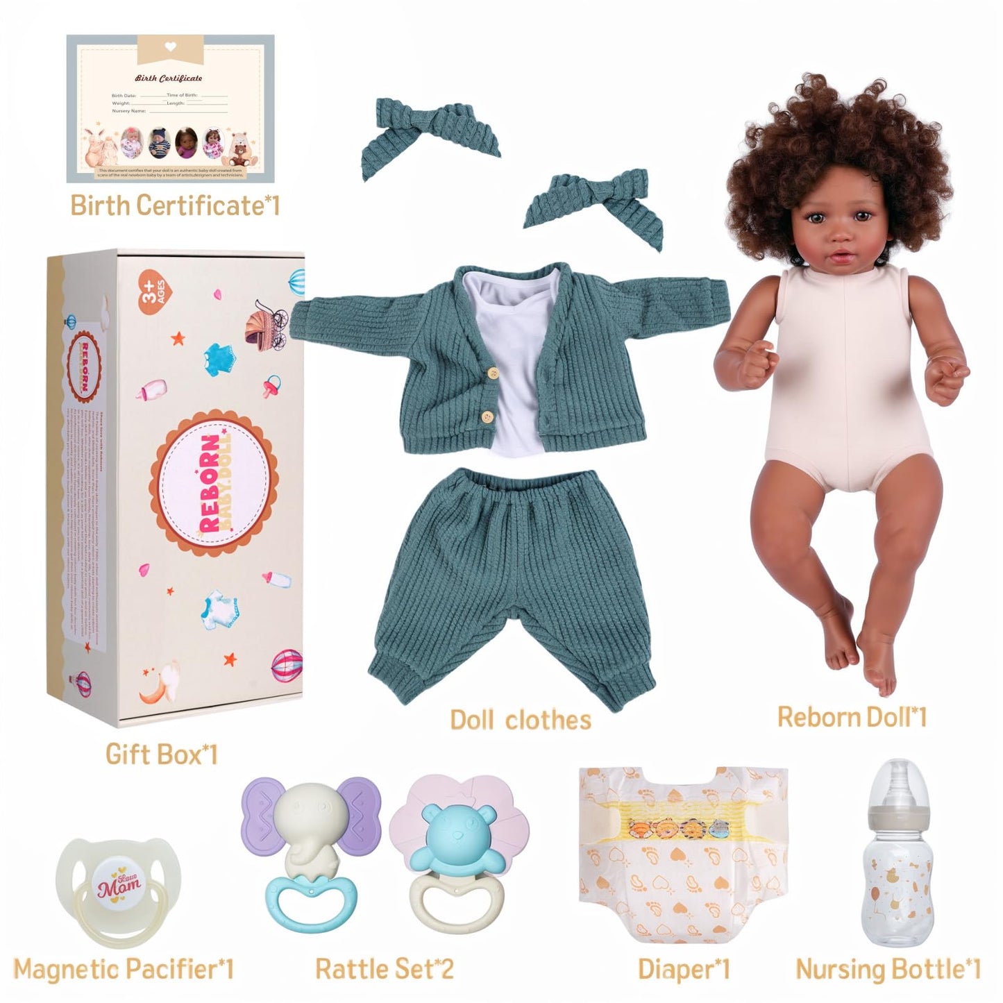 Babeside Lifelike Reborn Baby Doll – Black Girl, 20-Inch, Movable Limbs, Clothes Included