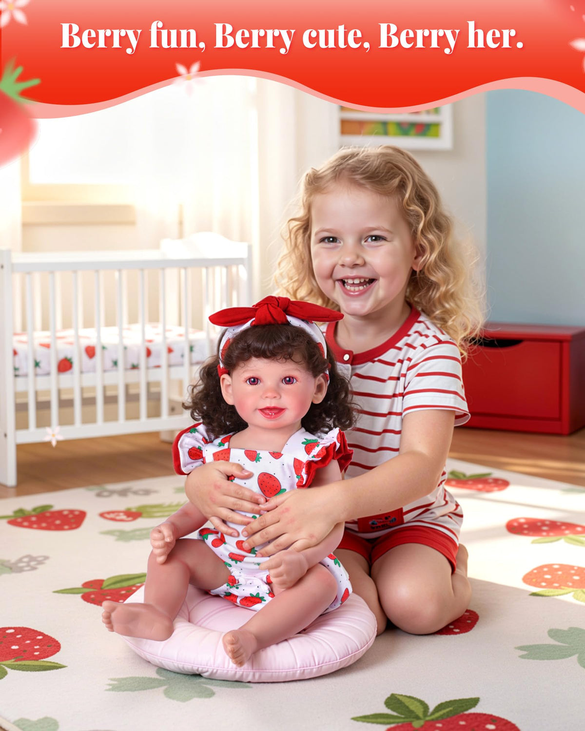 BABESIDE 3Pcs Reborn Doll Clothes for 17-22 Inch Dolls | Strawberry Outfit with Magnetic Pacifier