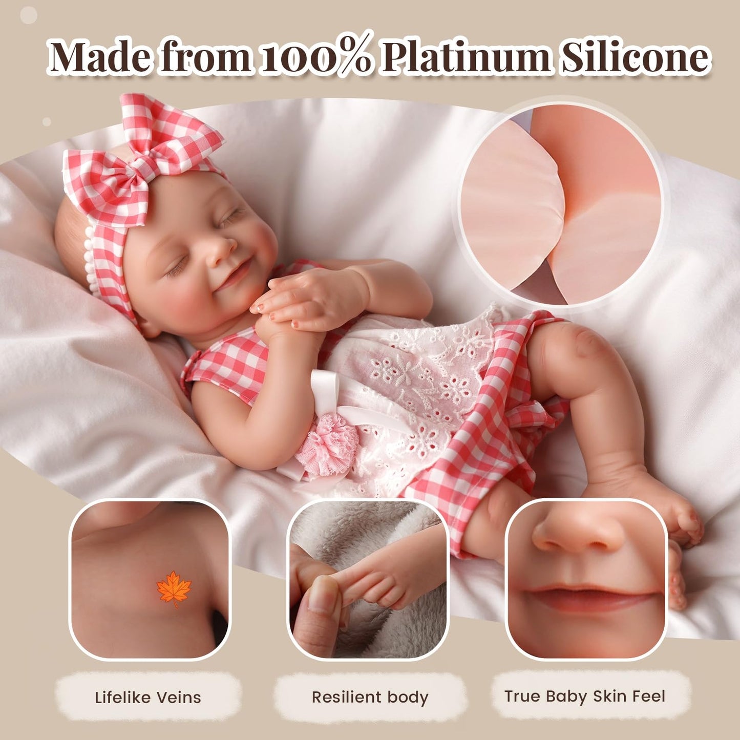 BABESIDE 16-Inch Silicone Sleeping Reborn Baby Doll | Full-Body, Anatomically Correct, with Feeding Kit & Gift Box