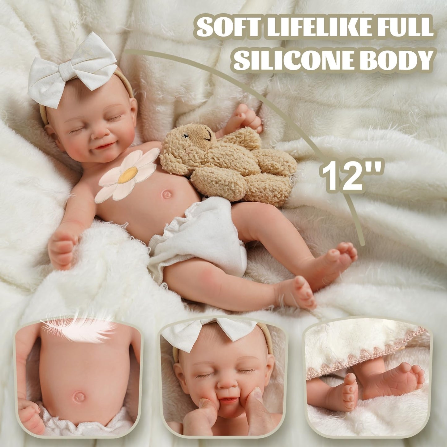 BABESIDE Full Body Silicone Reborn Baby Doll - 12 Inch, 3 lb, Realistic Newborn with Accessories & Gift Box