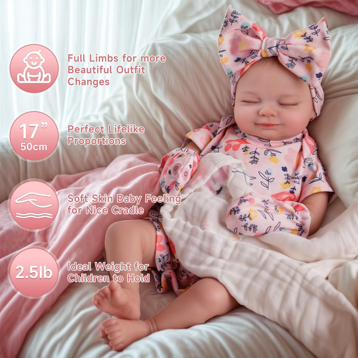 BABESIDE Skylar 17-Inch Lifelike Reborn Baby Doll – Gift Box Included | Realistic Newborn Girl