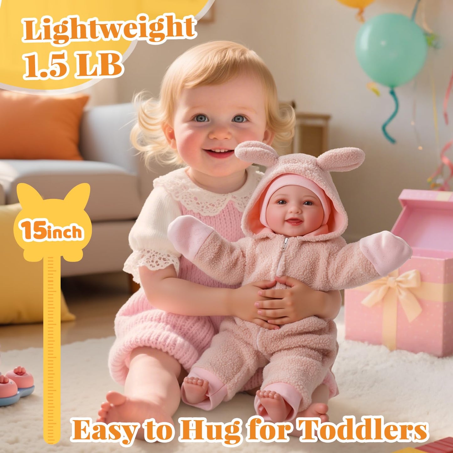 BABESIDE 15-Inch Lightweight Baby Doll with Feeding Set – Realistic First Doll for Kids 3+