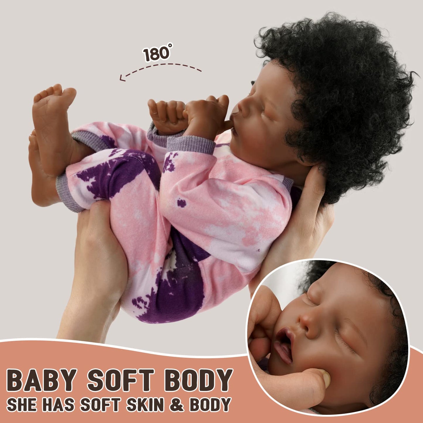 BABESIDE Lifelike Reborn Baby Dolls Black - 17-Inch Realistic Newborn with Soft Cloth Body