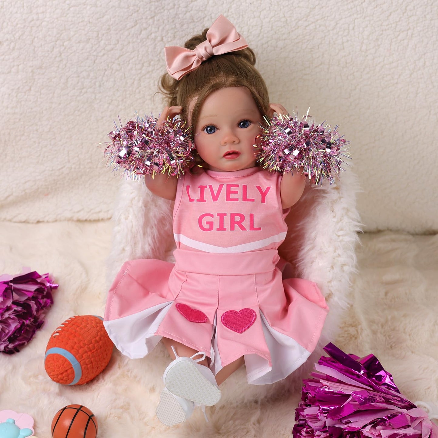 BABESIDE 4 Pcs Reborn Baby Doll Clothes Set for 17-22 Inch Dolls – Heart Pattern Outfit with Bow Hair Clip & Diaper