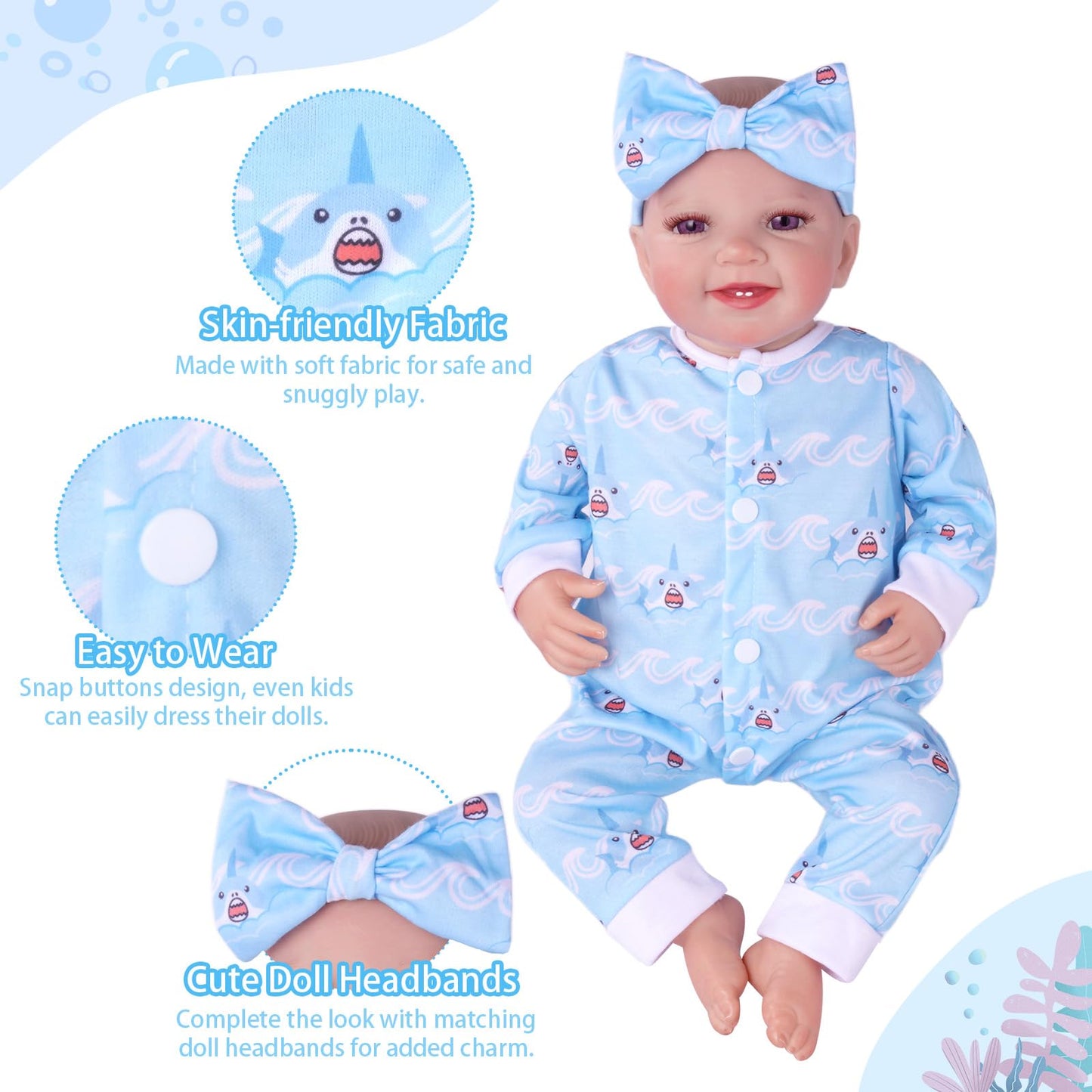 BABESIDE 5 Sets of Reborn Doll Clothes with Headband for 17-22 Inch Dolls