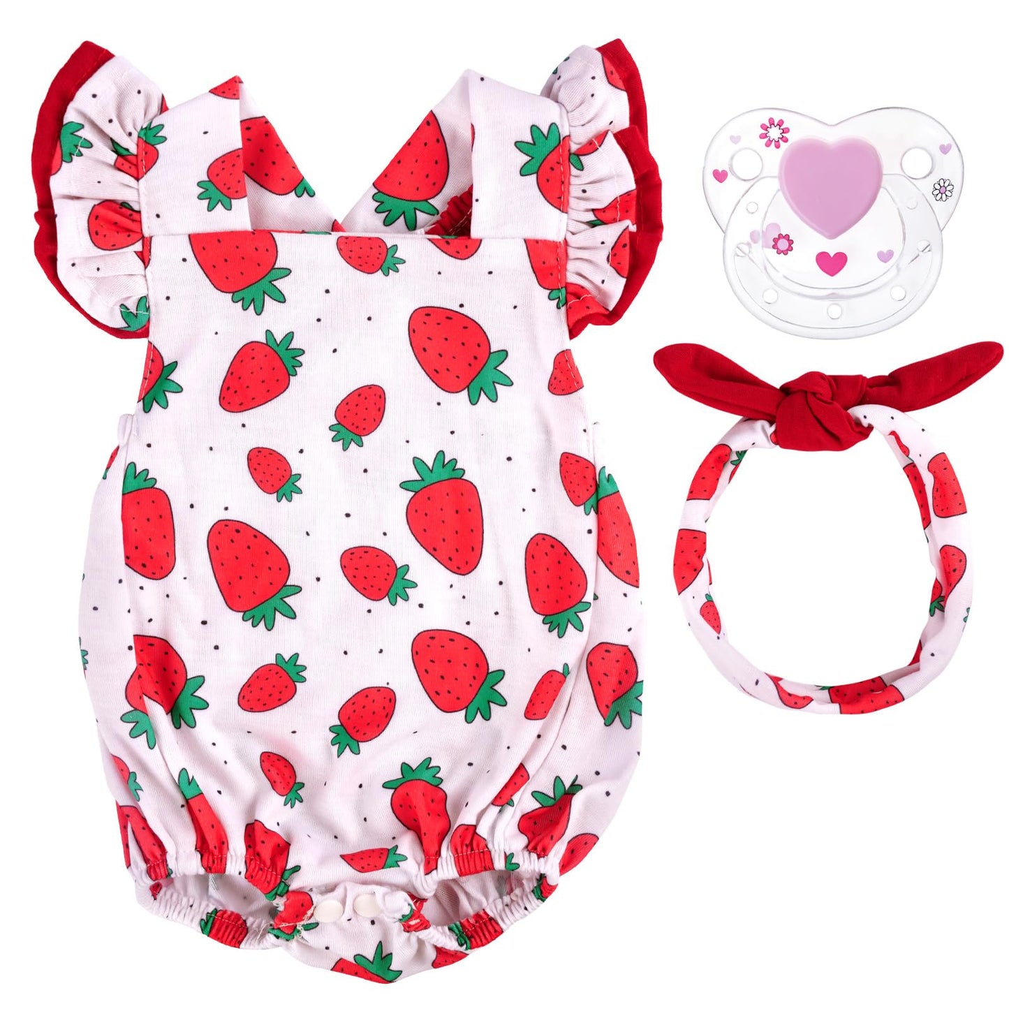 BABESIDE 3Pcs Reborn Doll Clothes for 17-22 Inch Dolls | Strawberry Outfit with Magnetic Pacifier